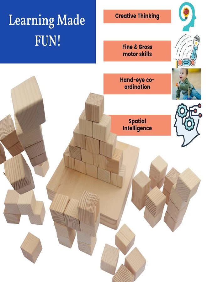 GIFT EQUALS LOVE Wooden Building Blocks Cubes with Tray for Crafts DIY Project Montessori Toy Set of 50 Cubes & 2 Trays 3CM*3CM for Kids (50 PCS Set) - Image 3